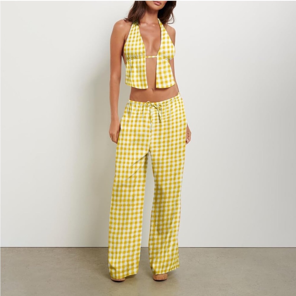 Plaid two-piece pants set so cute 🌞🔥